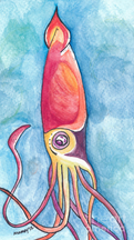 animal art watercolor - squid