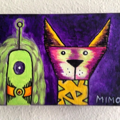 puppy and alien painting