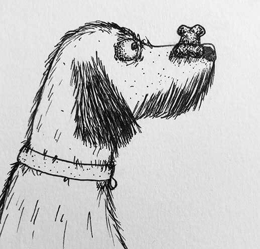 pen and ink art dog