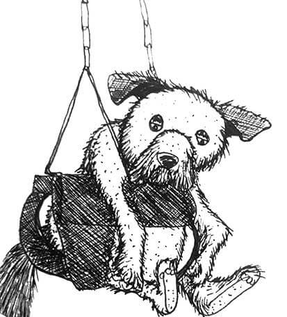 drawing of a dog in a swing